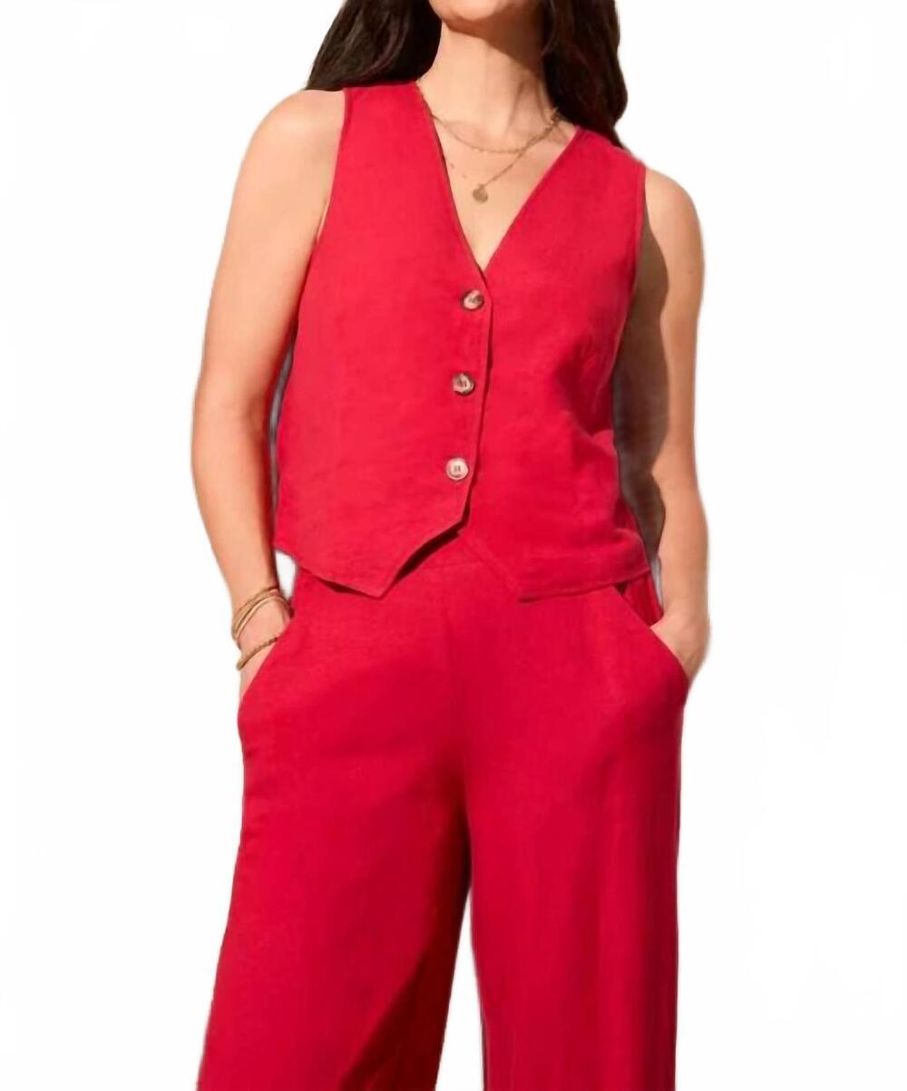 NEW TRIBAL women's lined horn button front vest in cherry